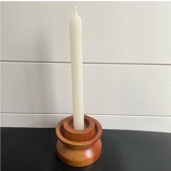 Vintage hand crafted wood candle holder rustic farmhouse cottagecore neutral - Picture 1 of 6